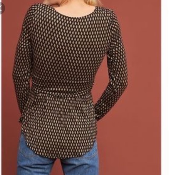 Anthropologie Meadow Rue Joselyn Diamond Pattern Tie Front Long Sleeve - Picture 6 of 16